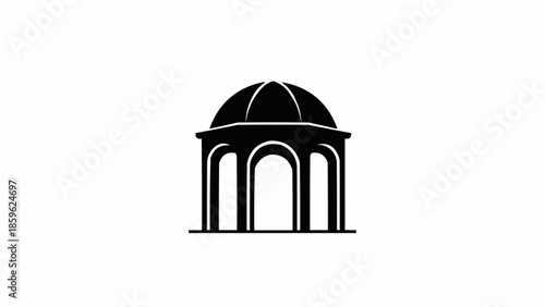 Black Silhouette of a Classical Gazebo Structure.