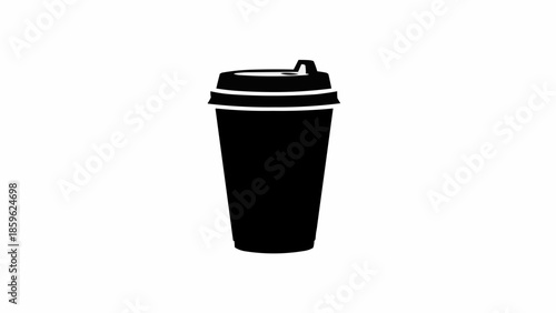 Black Silhouette of a Disposable Coffee Cup with Lid.