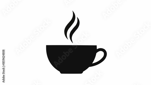 Black silhouette of a steaming hot cup of coffee.