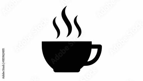 Black silhouette of a steaming hot cup of coffee.