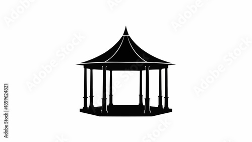 Black Silhouette of a Traditional Gazebo Structure.