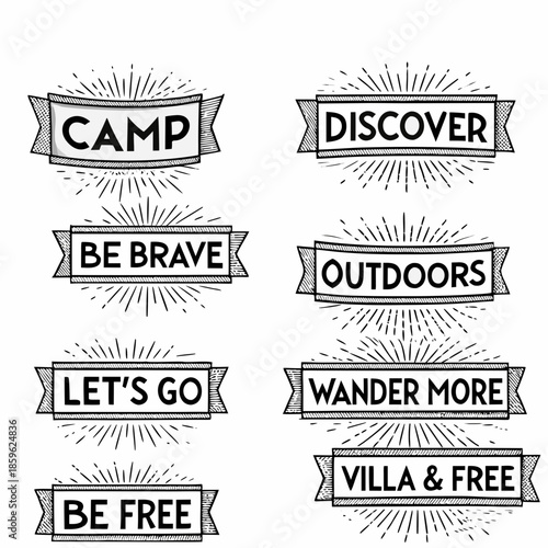 Vintage style badges with inspirational quotes and sunburst graphics