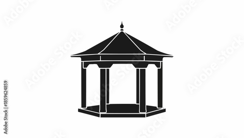 Black Silhouette of a Traditional Octagonal Gazebo Structure.