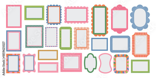 Whimsical hand-drawn frames with curly ribbons and wavy squiggle borders, trendy vintage vector illustrations perfect for cards, invitations, and decorative layouts.