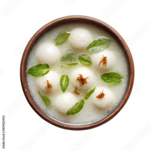 white rasgulla in plate isolated on transparent background