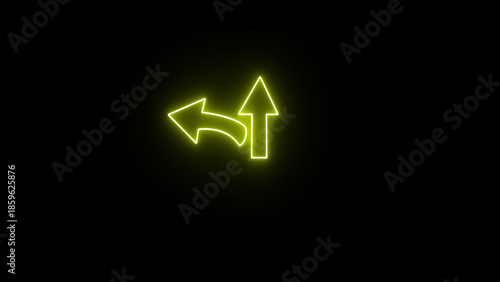 up and left  arrow for road direction. Glowing red neon light traffic directional arrows sign.