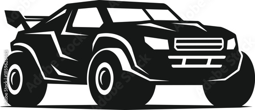Dynamic black and white vector illustration of a powerful monster truck ready for offroad adventures and extreme sports.