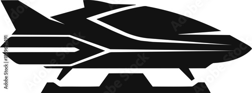 Futuristic Spaceship or Aircraft Silhouette Icon.