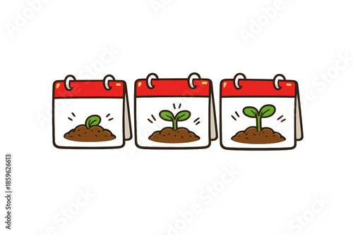 Q1 Growth Doodle. Doodle-style vector icon of Q1 growth preparation, seeds in January calendar squares sprouting tiny green shoots