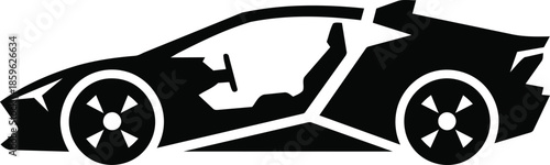 Sleek Black Sports Car Silhouette Icon Design.