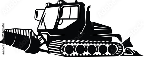 Snowcat Snow Groomer Machine Side View Woodcut.