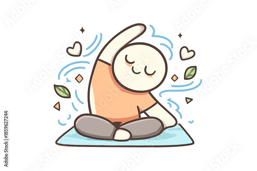 Gentle Self-Care Icon. Doodle-style vector icon of a self-care ritual step with gentle stretching or breathing, flowing motion