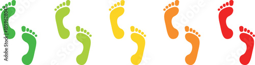 Colorful human footprints vector path set for tracking progress, directing steps, and journey concepts.