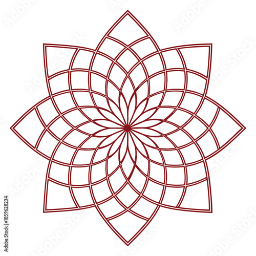 geometric mandala red lotus flower pattern symmetry symmetrical design ornamental radial abstract illustration