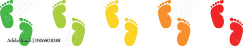 Baby Footprint Path Rating Vector: Progress Scale from Green to Red for Childhood Development or Journey