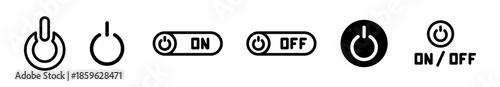 Pack de iconos de botones de encendido y apagado. Control de energía, activación del sistema y estado operativo. Diseño vectorial lineal