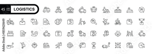 Logistics icon set. Editable line stroke icons. Vector illustration.