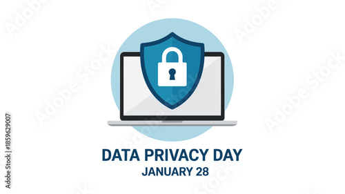 Data Privacy Day Illustration with Secure Laptop and Shield Lock Icon
