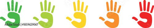 Handprint Rating Scale Vector Illustration: Five Step Color Gradient for Performance, Risk, or Safety Level.