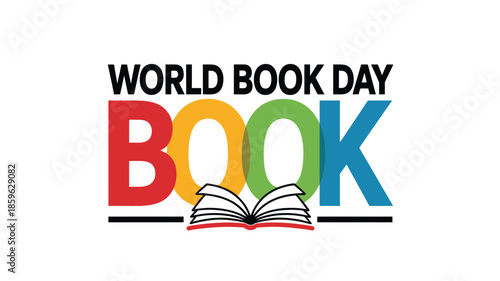 World Book Day Colorful Typography with Open Book Illustration
