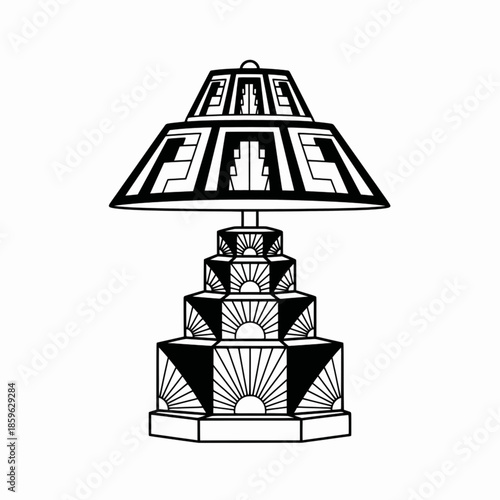 Vintage Art Deco table lamp with stepped ziggurat base