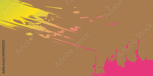 Abstract pink grunge brush art. Pink grunge on a brown background. Yellow-pink gradient.