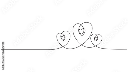 Minimalist continuous line art illustration of intertwined hearts symbolizing love and connection