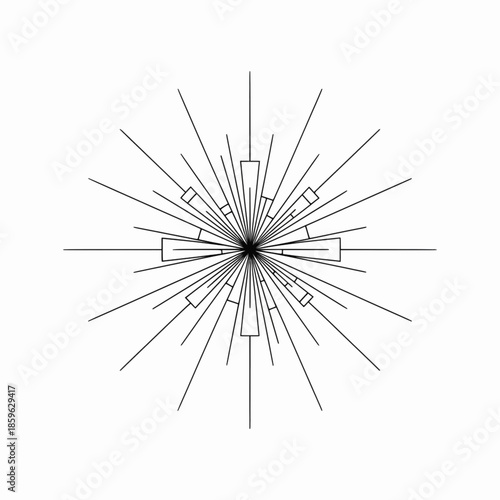 Thin line Art Deco starburst with elegant radial symmetry