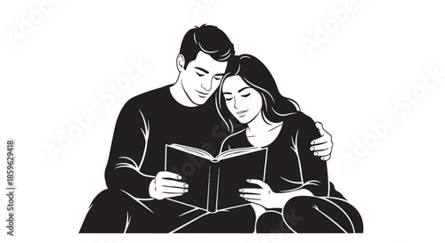A loving couple shares a moment of quiet connection while reading a book together
