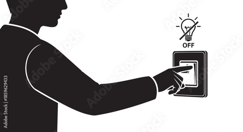 A person turning off the light switch to conserve energy and promote efficiency