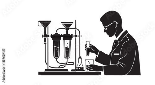 A dedicated scientist performing experiments with advanced laboratory equipment and chemicals
