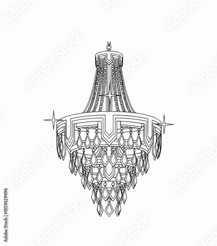 Detailed Art Deco crystal chandelier with intricate tiered design