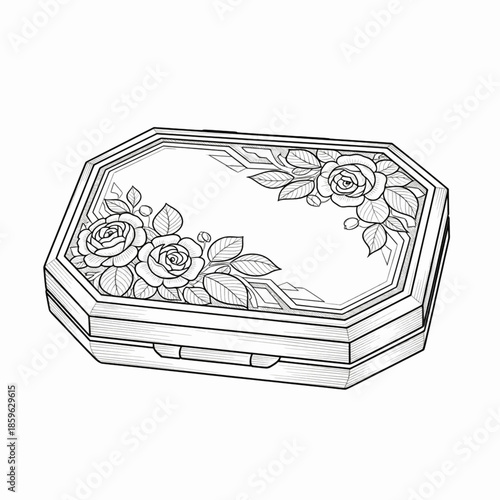 Art Deco jewelry box compact with ornate floral engravings