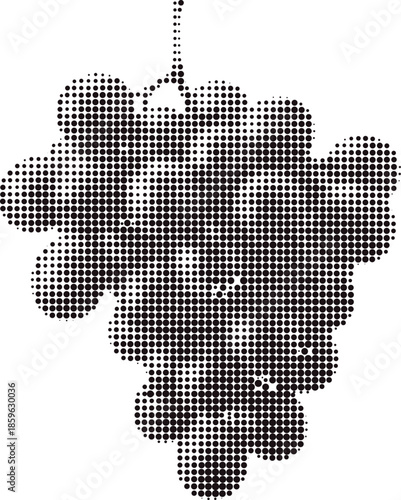 Halftone illustration of a bunch of grapes hanging from a stem