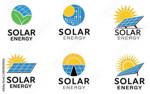green energy logo design template sun solar icons vector set renewable eco-friendly power sustainable energy company illustration and branding concept.