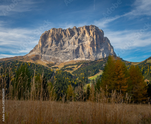 Evening light on Sassolungo Mountain, Dolomites, Italy