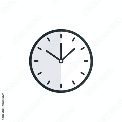 A vector illustration of a clock face indicating time, against a white background