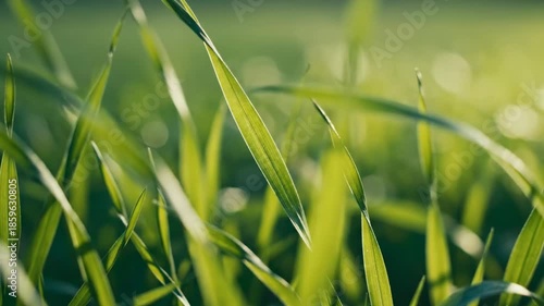 Wallpaper Mural Close-Up of Fresh Green Grass Blades with Soft Natural Light and Vibrant Background Torontodigital.ca