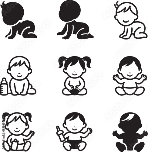 collection of baby icons depicting infants in various poses and stages of development