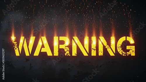 Fiery Yellow Warning Text with Sparks and Smoke