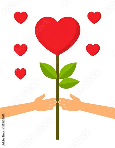 Two hands holding a heart-shaped flower