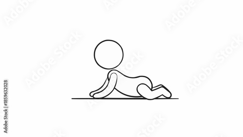 Simple Line Drawing of a Baby Crawling on a White Background.