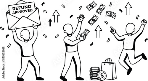 Tax refund celebration with happy diverse people