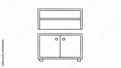 Simple Line Drawing of a Cabinet with Shelves Above.