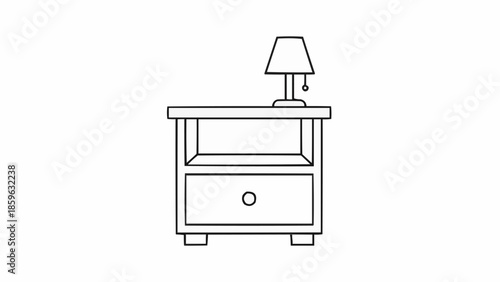 Simple Line Drawing of a Nightstand with a Lamp.