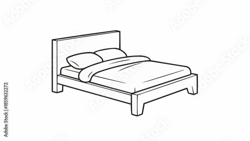 Simple illustration of a double bed with pillows and blanket.