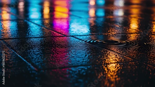 Wet Pavement Reflections: Neon City Lights After Rain