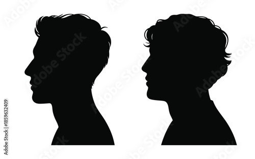 Collection Of Handsome Young Male Profile Silhouettes Featuring Trendy Short And Wavy Hairstyles