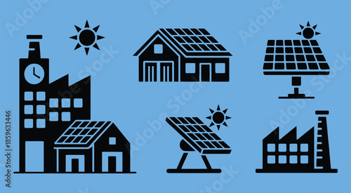 renewable energy solar panels for residential and industrial use vector illustration sustainable power clean energy eco-friendly electricity concept design.