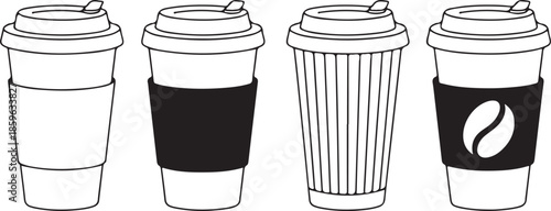 Coffee cup vector icon set. Paper coffee cup icon isolated on white background. Coffee icons. Linear coffee cup icons.